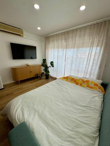 a bedroom with a large bed and a television at Casa Oceano 59 in Costa da Caparica