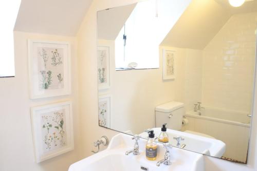 a bathroom with a white sink and a mirror at Abbey Cottages Buzzards Watch in Talley