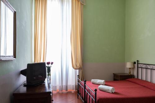a bedroom with a bed and a tv and a window at Domus Sessoriana in Rome