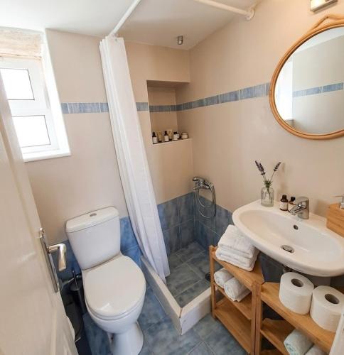 a bathroom with a toilet and a sink at Harmony Serifos in Livadi