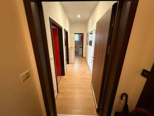 a hallway with many different types of doors at Casa Lina in Cavalese