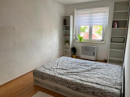 a bedroom with a bed and a window at Máneska in Cheb