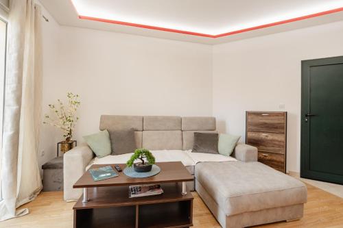 a living room with a couch and a table at Apartman Stella Đenovići in Đenovići
