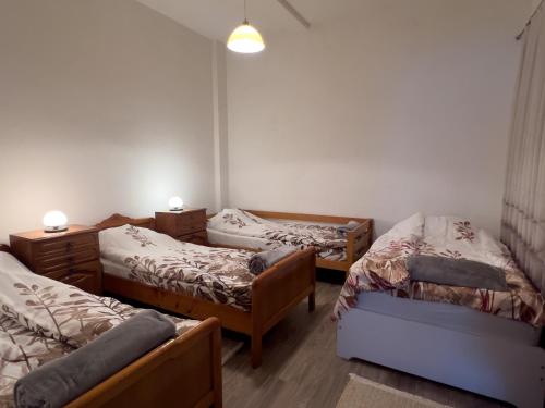 a room with three beds in a room at Cozy spacious apartment in Peje