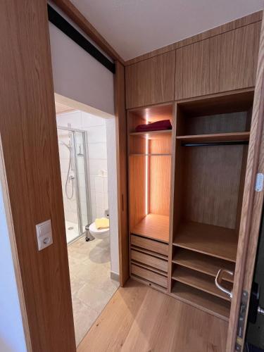 a room with a closet with a door open at Landhaus Lührmann in Ramsau am Dachstein