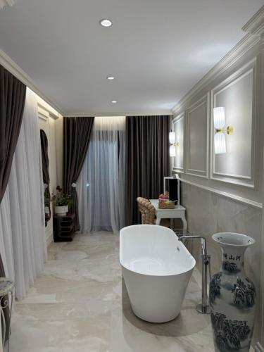 a bathroom with a bath tub in a room at DriArt Center in Tirana