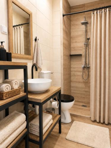 a bathroom with a sink and a toilet and a shower at Adriatic Star in Banjol