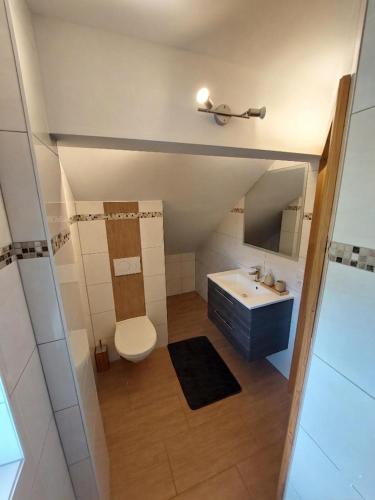 a small bathroom with a toilet and a sink at Apartment Ledermoos - Ski, Langlauf & Wandern in Mauterndorf in Mauterndorf