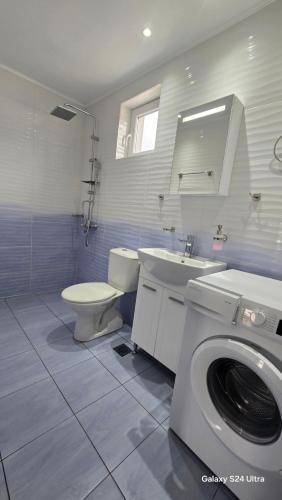 ein Badezimmer mit Waschmaschine und Toilette in der Unterkunft Villa ASTERA in Pefkari