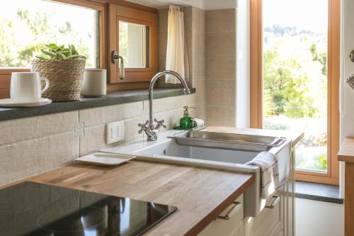a kitchen with a sink and a window at Lill' Hill estate & wellness - Anna Apartment in Idrija