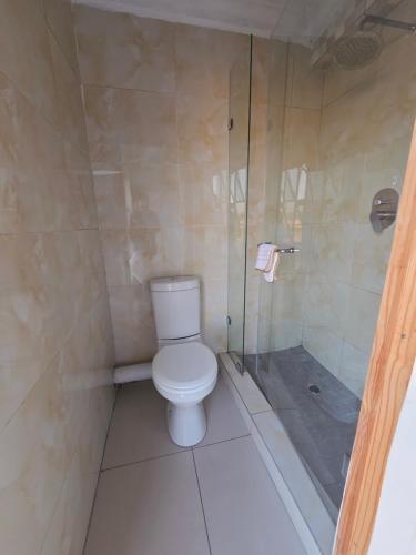 a bathroom with a toilet and a shower at Mafjoint6 in eMalahleni