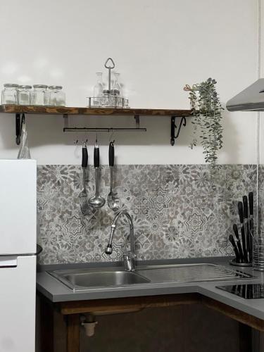 a kitchen with a sink and a counter top at Cà Dal Vindu in Biella