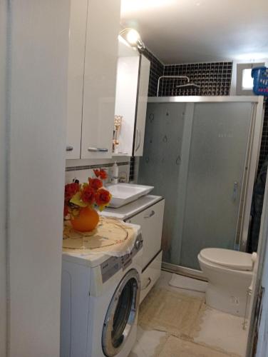 a bathroom with a washing machine and a sink at Dal urla in Urla