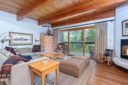a living room with a couch and a fireplace at Riverside Condos D02 condo in Telluride