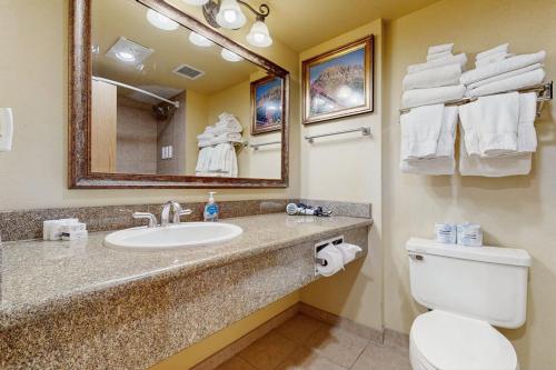 a bathroom with a sink and a toilet and a mirror at GL306 Butte Gem in Crested Butte