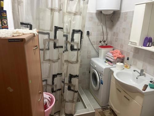 a bathroom with a washing machine and a sink at Room with balcony Milan in Herceg-Novi