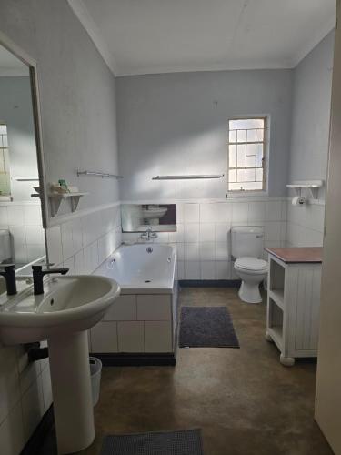 a bathroom with a sink and a tub and a toilet at Kanaan Guest Farm in Hazyview