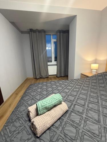 a bedroom with a bed with a pillow on it at Kogălniceanu 24 in Căuşeni