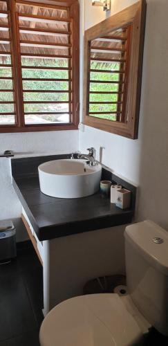 a bathroom with a sink and a toilet at Villa MAYANKI in Dzamandzar