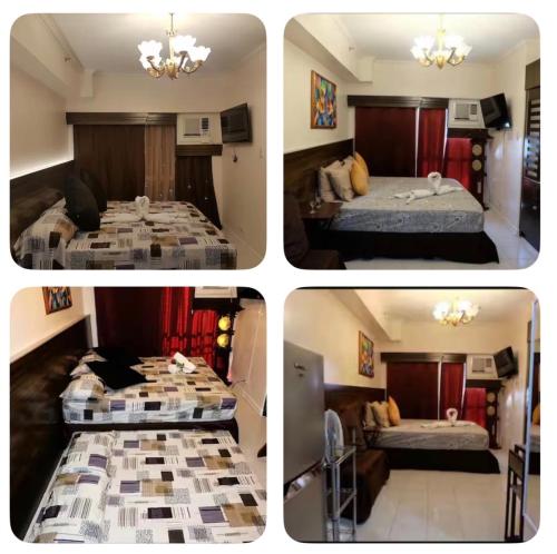 four pictures of a hotel room with two beds at TAGAYTAY PRIME RESIDENCES Big Group AMAZING HOMES unit2038-reach by viber in Tagaytay