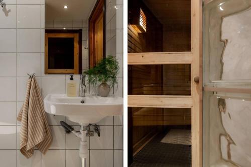 a bathroom with a sink and a mirror at Dream view in Åre Björnen in Åre