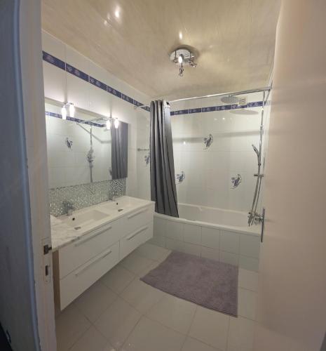a bathroom with a tub and a sink and a shower at Le repos de Cézanne in Salon-de-Provence