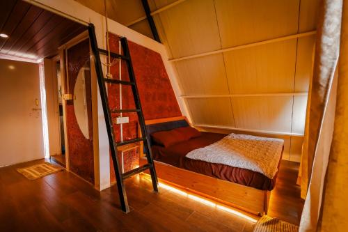a bedroom with a bunk bed and a ladder at The Breeze Cottage in Kalasa