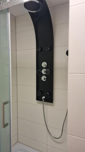 a shower with a shower head in a bathroom at Indische kamer in Bolsward