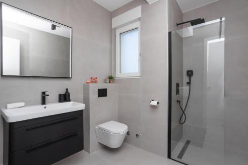 a bathroom with a toilet and a sink and a shower at Villa della Rode in Lozovac