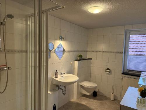 a bathroom with a sink and a toilet at Harz House in Trautenstein
