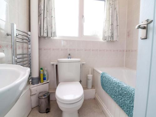 a bathroom with a toilet and a sink and a tub at Sea Breeze in Bideford