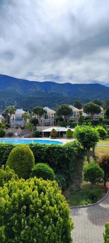 a resort with a swimming pool and some bushes at Hanem in Cedit