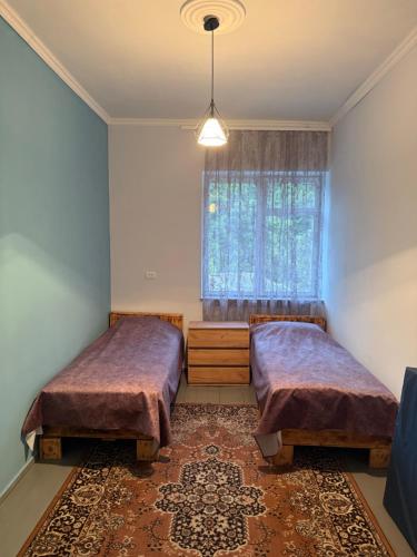 a bedroom with two beds and a window at Aygut Garden in Aygut