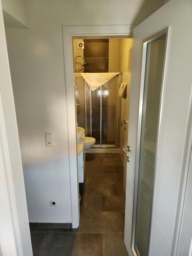 a small bathroom with a toilet and a sink at Apartmani Kramar in Selce