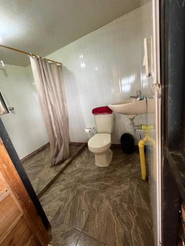 a bathroom with a toilet and a sink at Cabaña la fundadora in San Luis