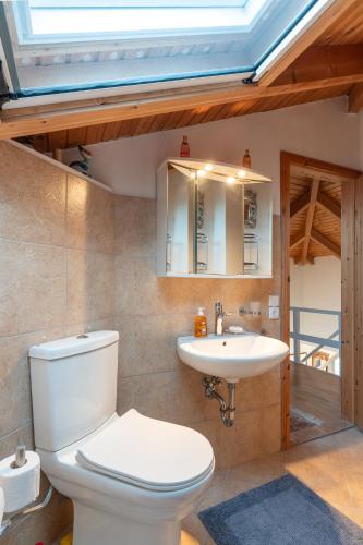 a bathroom with a toilet and a sink at Skatza Ocean Crest in Kamária