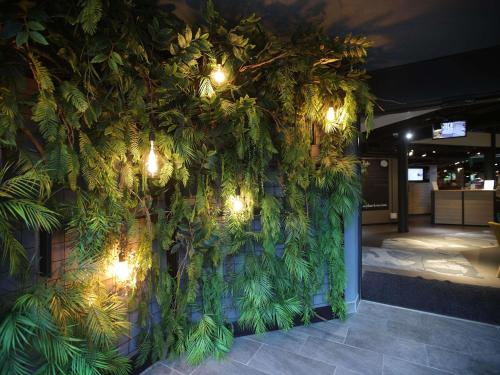 a wall with a plant with lights on it at Ibis Styles Evry Lisses Paris Sud in Courcouronnes