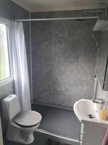 ein Badezimmer mit Toilette und Waschbecken in der Unterkunft Öjavad in Svängsta