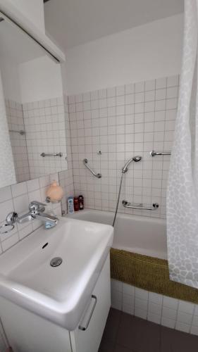 a bathroom with a sink and a bath tub at Messe-Badische SBB- grosse Wohnung in Basel