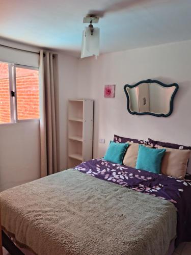 a bedroom with a bed and a mirror on the wall at Lo de Xime in Yerba Buena