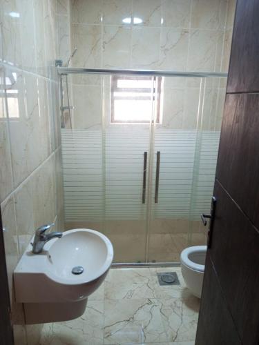 a bathroom with a sink and a toilet at عمان in Az Zarqa