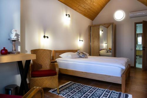 a bedroom with a bed and a table and a chair at Guesthouse Iago's Winery in Gorovani