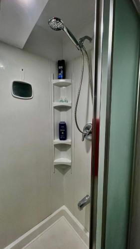 a bathroom with a shower with a glass door at Luxury KIA Room K in Richmond Hill