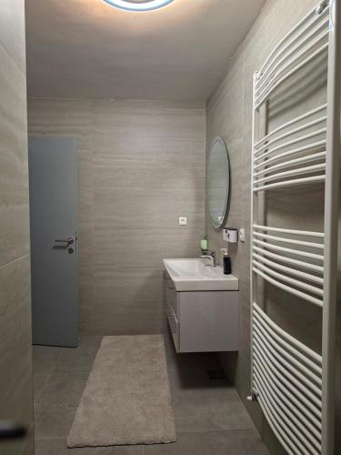 a bathroom with a sink and a mirror at Sofija 1 in Jesenice