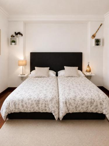 a bedroom with a large bed with two pillows at Turismo rural, San Sebastián,playa, parking privado in Azpeitia