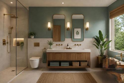 a bathroom with a toilet and a sink and mirrors at SUWA CHANDU - By Mountain Boutiques Luxury Collection in Mirissa