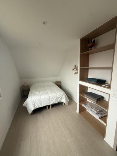 a bedroom with a bed and a book shelf at Cozy apartment in Vendenheim in Vendenheim