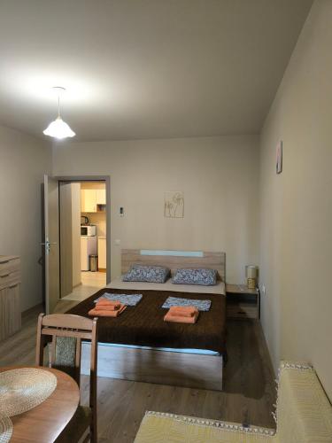 a bedroom with a large bed in a room at Argisht complex apart 208 in Golden Sands