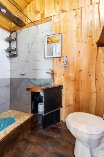 a bathroom with a sink and a toilet at Jaulares Glamping in Alaska