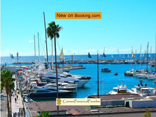 a bunch of boats docked in a harbor at Duplex Luxe Vue Mer Face Palais des Festivals et Vieux Port 5 Couchages in Cannes